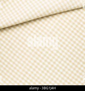 Crumpled beige check pattern fabric background Stock Photo