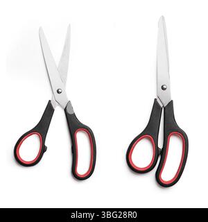 Black multipurpose scissors set isolated on white background, design element. Open and close sewing scissors. Stock Photo