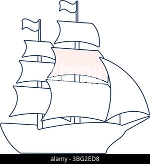 Old Ship Vector illustration. Pirates. Sailing vessel. Antique ship. Sea-faring. Seaborne transportation.Seafaring Stock Vector