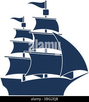 Old Ship Vector illustration. Pirates. Sailing vessel. Antique ship. Sea-faring. Seaborne transportation.Seafaring Stock Vector