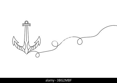Minimalist Continuous One Line Anchor Drawing  Nautical Art Design   Illustration. vector Stock Vector