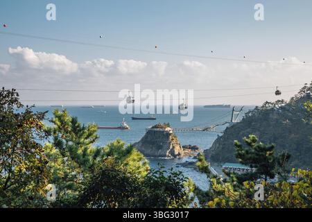 Amnam Park Songdo Yonggung Suspension Bridge and seascape in Busan, Korea Stock Photo