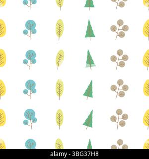 Seamless pattern with colored trees on white background. Vector illustration. Stock Vector
