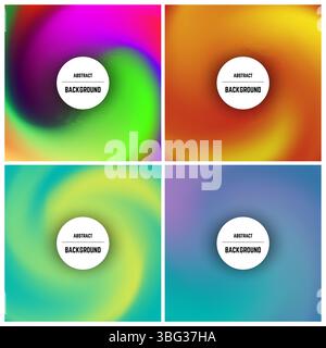 Set of four colorful background with swirl effect and circle in center. Vector illustration. Stock Vector