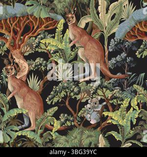 Seamless pattern with Australian animals and trees. Vector. Stock Vector