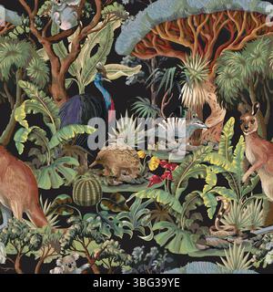 Seamless pattern with Australian animals and trees. Vector. Stock Vector