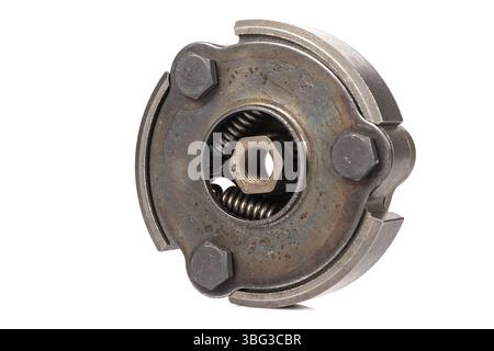 New aluminum modern clutch for chainsaw on white isolated background Stock Photo