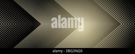 Abstract black and gold wide banner with golden arrows. Futuristic technology geometric background. Vector illustration Stock Vector
