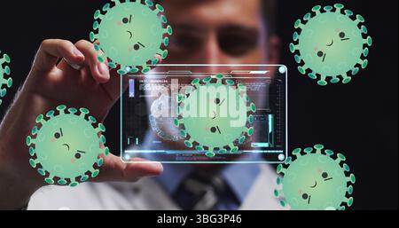 Image of network of connections over office workers in warehouse Stock Photo