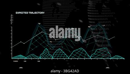 Image of graphs, data and globe on black background Stock Photo