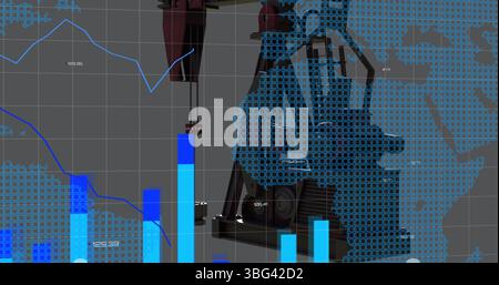 Image of financial graphs over refinery pump Stock Photo