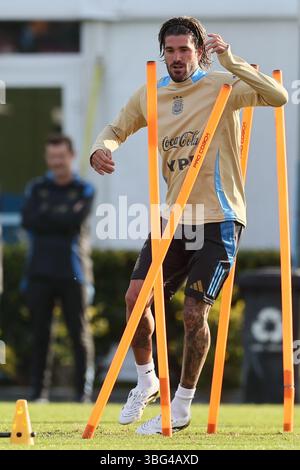 Argentina’s national team midfielder Rodrigo De Paul looks on during a