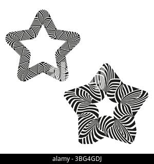 Patterned star icon. Striped five point figure. Vector outlined symbol. Optical line shape. Stock Vector
