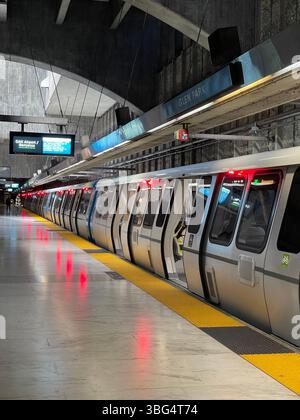 A BART train at Glen Park station in San Francisco headed. Empty ...