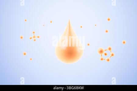Skin care essential oil and molecules, skincare, Medical aesthetic restoration, cosmetic advertisement and so on, 3d rendering. 3d illustration. Stock Photo