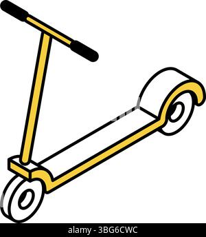 Ride icon, simple and cute isometric line drawing icon of a kickboard, Vector Illustration Stock Vector