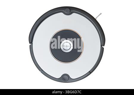 robot vacuum cleaner, home automatic robotic vacuum cleaning machine isolated on white background Stock Photo