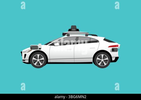 Self driving car. Intelligent controlled driverless car. Vector illustration Stock Vector