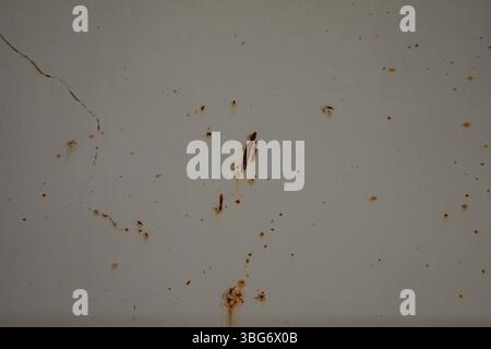 Rust Spots and Stains on White Metal Surface, Industrial Corrosion Texture Stock Photo