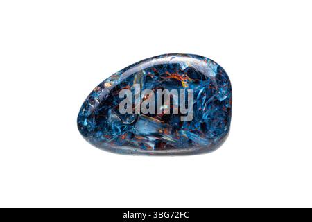 Blue pietersite (tempest stone) gemstone on white background (A variety of Chalcedony) Stock Photo