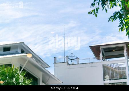 A stunning image showcasing modern architecture under a bright blue sky. The sleek lines and greenery create a refreshing urban landscape. Perfect for Stock Photo