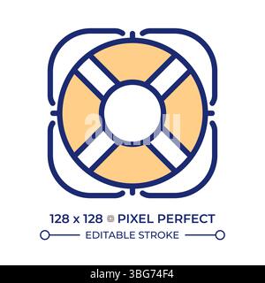 Lifebuoy pixel perfect line color icon Stock Vector