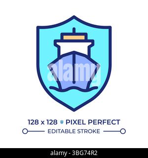 Ship safety pixel perfect line color icon Stock Vector