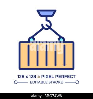 Container loading pixel perfect line color icon Stock Vector