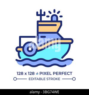 Coast guard boat pixel perfect line color icon Stock Vector