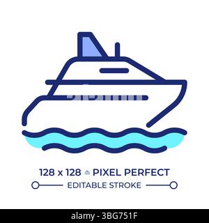 Yacht pixel perfect line color icon Stock Vector