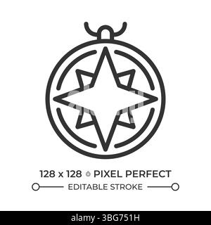 Nautical compass pixel perfect line icon Stock Vector