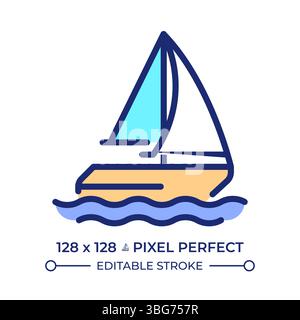 Sailing ship pixel perfect line color icon Stock Vector
