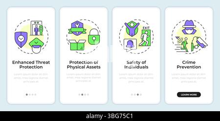 Benefits of physical security onboarding mobile app screen Stock Vector