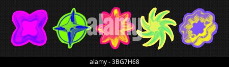 Y2k 3d punk neon colors light chrome halftone stars shape retro abstract vector illustration sticker set. Stock Vector
