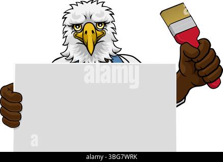 Eagle Painter Decorator Paint Brush Mascot Man Stock Vector