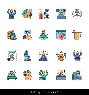 nutritionology color line icons set for digital and print projects.  Minimal clean icons for apps and websites. Modern simple icons for UI UX and bran Stock Vector