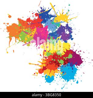 Vibrant rainbow paint splashes create a dynamic, colorful abstract design that is perfect for artistic projects, creative backgrounds, and eye catchin Stock Vector