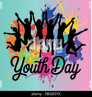 Dynamic Youth Day celebration with vibrant splashes of color, celebrating young people with energy and hope for bright future, perfect for social medi Stock Vector