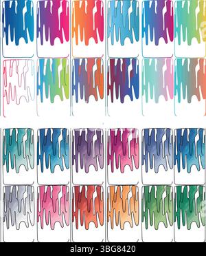 Vibrant, modern dripping paint swatches for creative projects, colorful backgrounds, arts and crafts, and dynamic design elements, perfect for adding Stock Vector