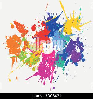 Vibrant splash of artistic creativity with colorful paint splatters, perfect for modern design projects and eye-catching visual effects, dynamic and e Stock Vector
