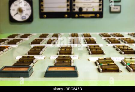 Dashboard in the engine room on the ship. Stock Photo