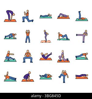 Home workout color line set icon for digital and print projects.  Minimal clean icons for apps and websites. Modern simple icons for UI UX and brandin Stock Vector