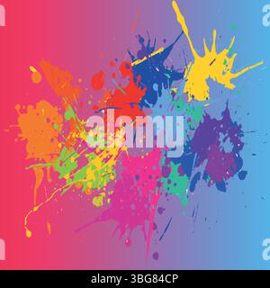 Colorful abstract paint splashes on gradient background with vivid ink blots, vibrant splatters, artistic graffiti and creative expression Stock Vector