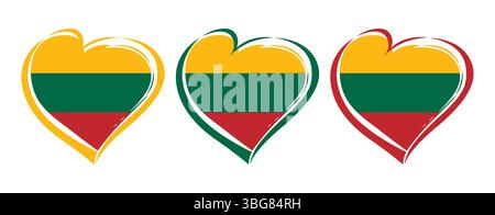 Set of colorful hearts with flag of Lithuania in the backdrop and isolated clipping mask. Lithuanian flag heart creative design. Graphic template Stock Vector
