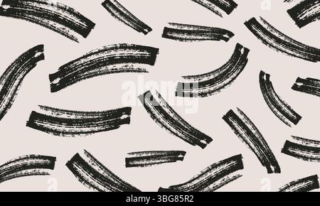 Artistic minimal background with black hand drawn brush strokes on beige backdrop. Abstract vector design Stock Vector
