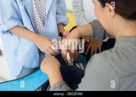 Back to School. Children preparing for school with backpacks and supplies. Stock Photo
