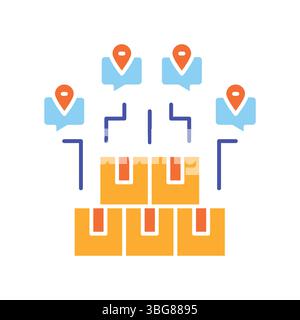 route optimization for delivery services color flat icon for digital and print projects.  Minimal clean icons for apps and websites. Modern simple ico Stock Vector