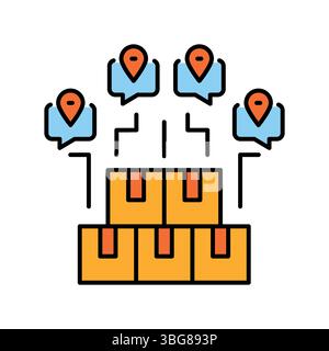 route optimization for delivery services color line icon for digital and print projects.  Minimal clean icons for apps and websites. Modern simple ico Stock Vector