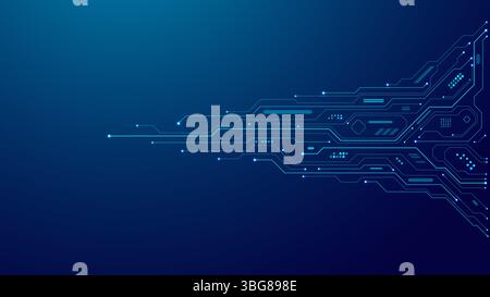 Circuit board wires and light elements on technology blue background Stock Vector