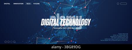 Abstract technology low poly digital plexus web banner design.  Stock Vector